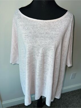Eileen Fisher Ceramic Bateau Neck 100% Organic Linen Sweater Short Sleeve